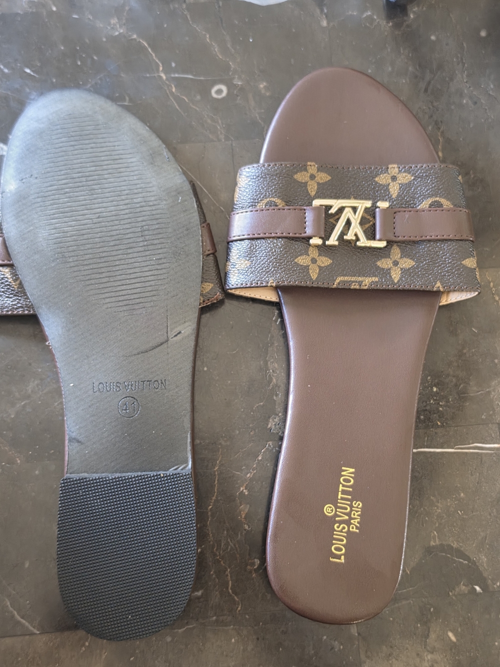 Louis Vuitton Brown Monogram Slide Sandals